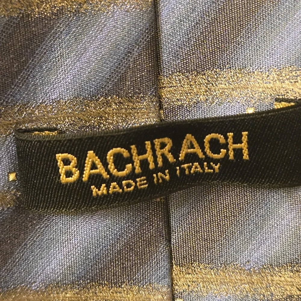 Bachrach‎ Shimmery Blue Gray Striped Dotted 100% Silk Men's Necktie 60